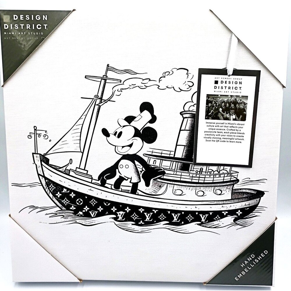 Disney Steamboat Willie Louis Vuitton Pop Art Canvas Print Hand Embellished